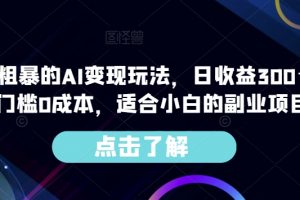 简单粗暴的AI变现玩法，日收益300＋，0门槛0成本，适合小白的副业项目