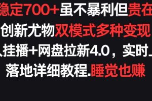 每天稳定700+，收益不高但贵在真实，创新尤物双模式多渠种变现，快手无人挂播+网盘拉新4.0【揭秘】