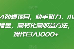 2024劲爆项目，快手磁力，小熊请上车撸金，高转化高收益方法，批量操作日入1000+【揭秘】